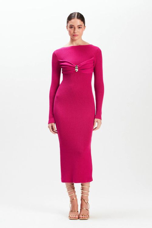 VESTIDO TRICOT METAL ROSA PINK TIG
