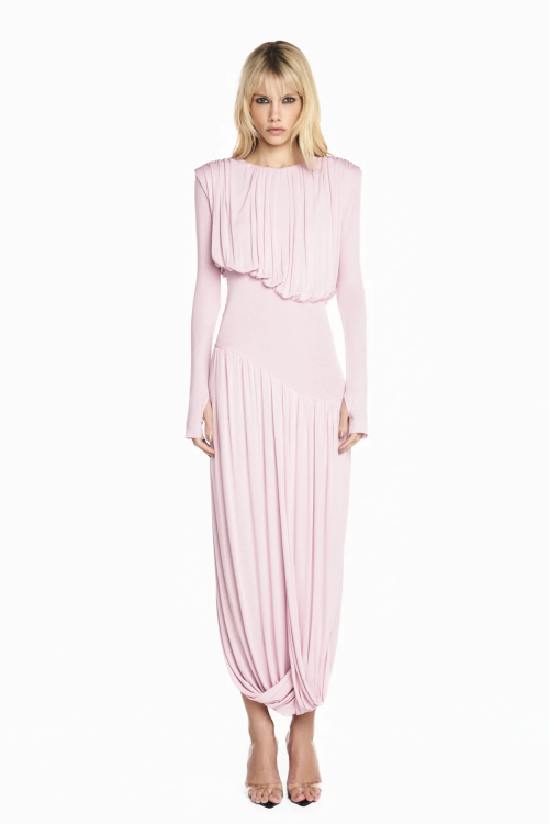 VESTIDO LONGO MANGA LONGA SAIA ORCIDA ROSA TIG