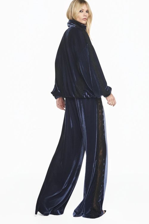 CALCA ELASTICO COS VELUDO AZUL RENDA PRETA TIG