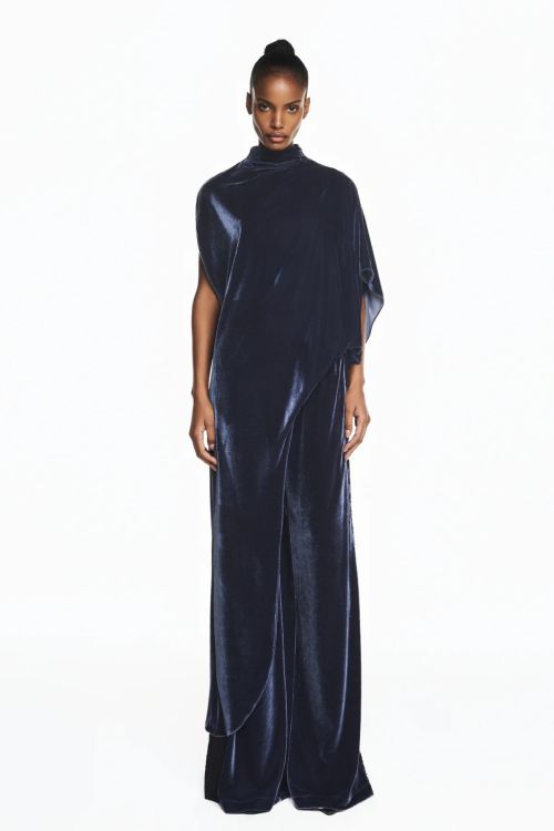 BLUSA KAFTAN ASSIMETRICA VELUDO AZUL TIG