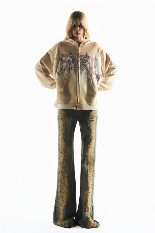 BLUSA DE MOLETOM ZIPER E CAPUZ BRASIL OFFWHITE TIG