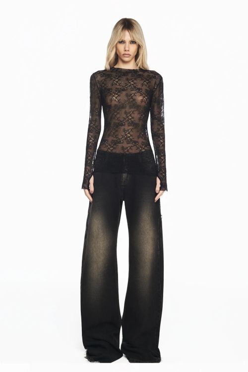 BLUSA MANGA LONGA RENDA PRETO - TIG