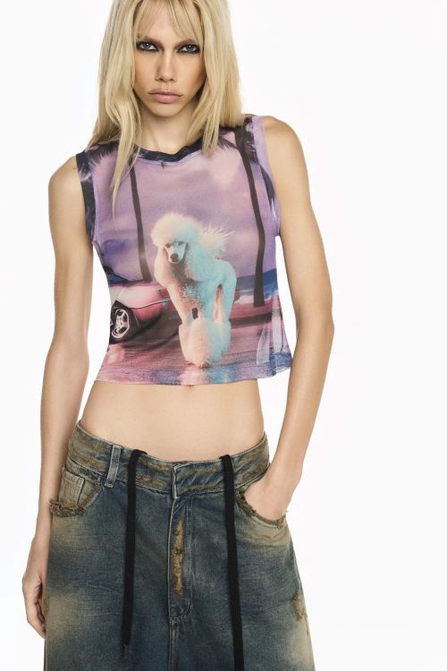 BLUSA SEM MANGA TULE POODLE ESTAMPA - TIG