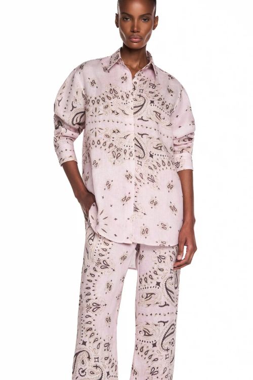 CAMISA CAMBRAIA DE LINHO BANDANA ROSA - TIG