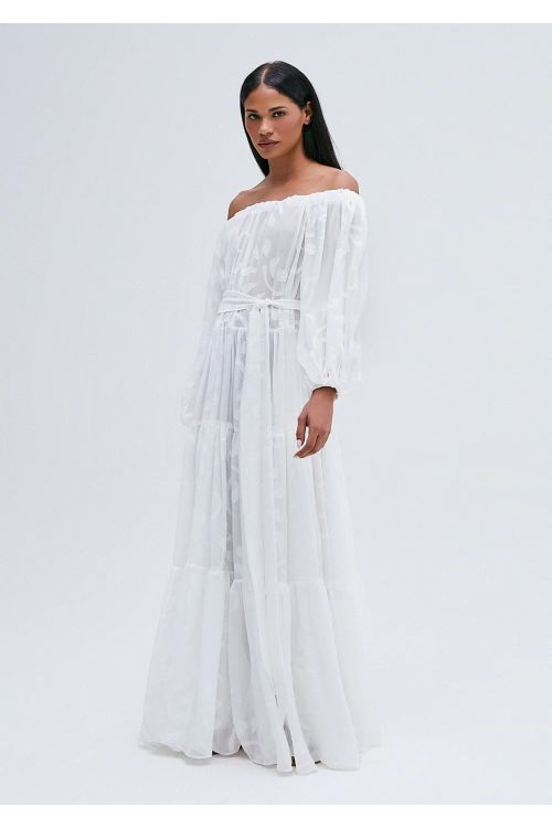 VESTIDO LONGO OMBRO A OMBRO CAMADAS OFFWHITE TIG