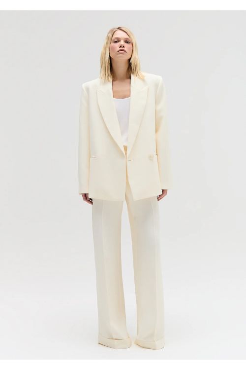 CONJUNTO CALCA + BLAZER ALFAIATARIA BOTAO INVISIVEL MANTEIGA TIG