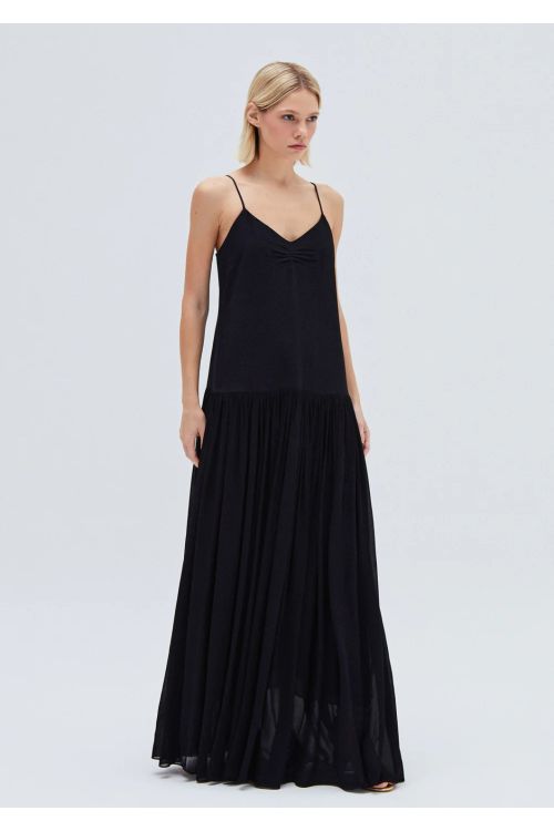 VESTIDO LONGO ALCA CREPE E GEORGETTE PRETO TIG
