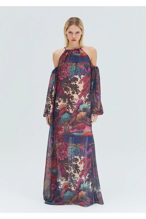 VESTIDO LONGO DEC. OMBRO GGT ESTAMPA TIG