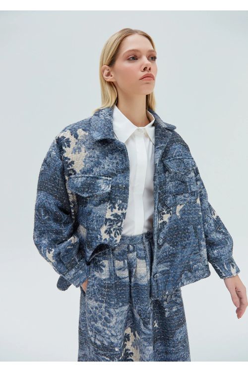 CAMISAO TWEED FLORESTA AZUL ESTAMPA TIG