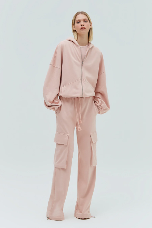 CONJUNTO BLUSA MOLETOM E CALCA CARGO ROSA TIG