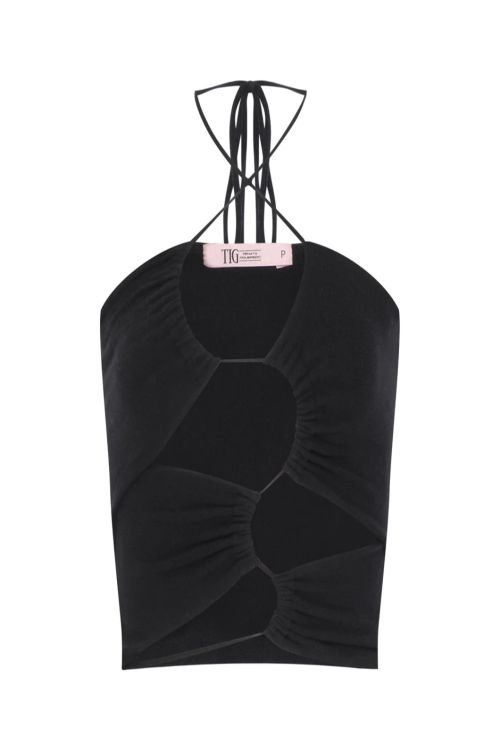 TOP TRICOT ASSIMETRICO PRETO TIG