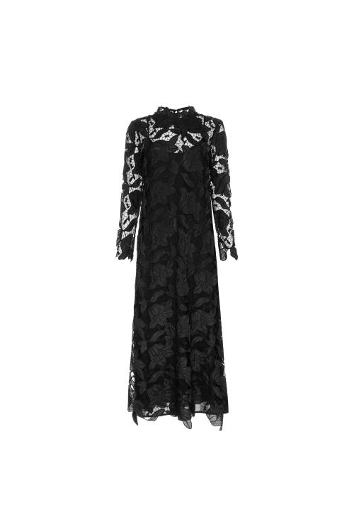 VESTIDO CALLIE LONGO COM RENDA PRETO LALIBELA