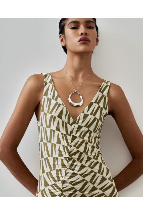 VESTIDO DRAPEADO DEMETRA ESTAMPA VERDE LAFORT
