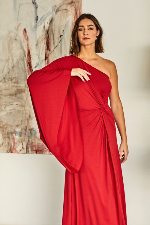 VESTIDO LONGO FLUITY LISO UM OMBRO VOAR