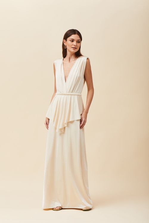 VESTIDO LONGO MALHA ATHENA OFFWHITE - VOAR