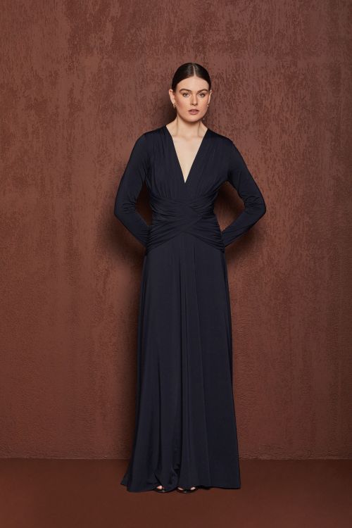 VESTIDO FLUITY LISO LONGO MANGA LONGA VOAR