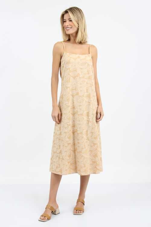 VESTIDO LINHO BLEND BORDADOS FOLHAS ESTAMPA FILLITY