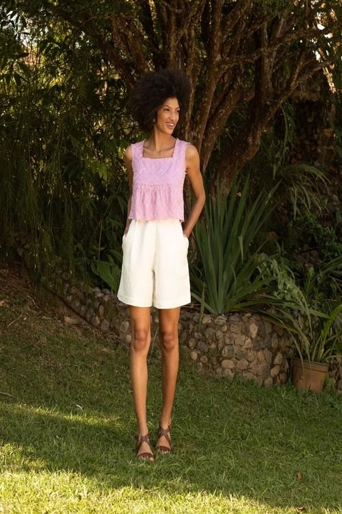 BERMUDA PREGAS LINHO OFFWHITE BIANZA