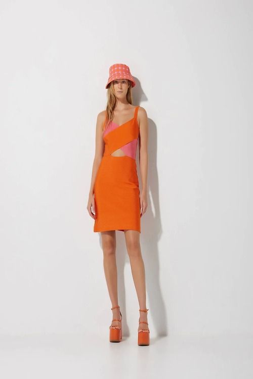 VESTIDO MINI FABIOLA LARANJA/ROSA LAFORT