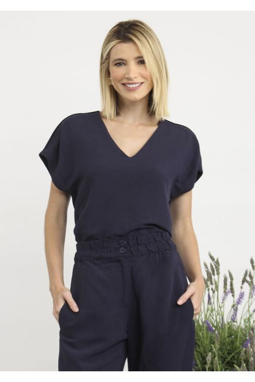 BLUSA LINHO DECOTE VIVOS AZUL ESCURO FILLITY