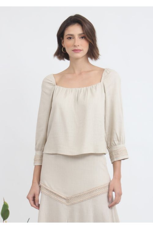 BLUSA LINHO VIENA DET. RENDA BEGE FILLITY